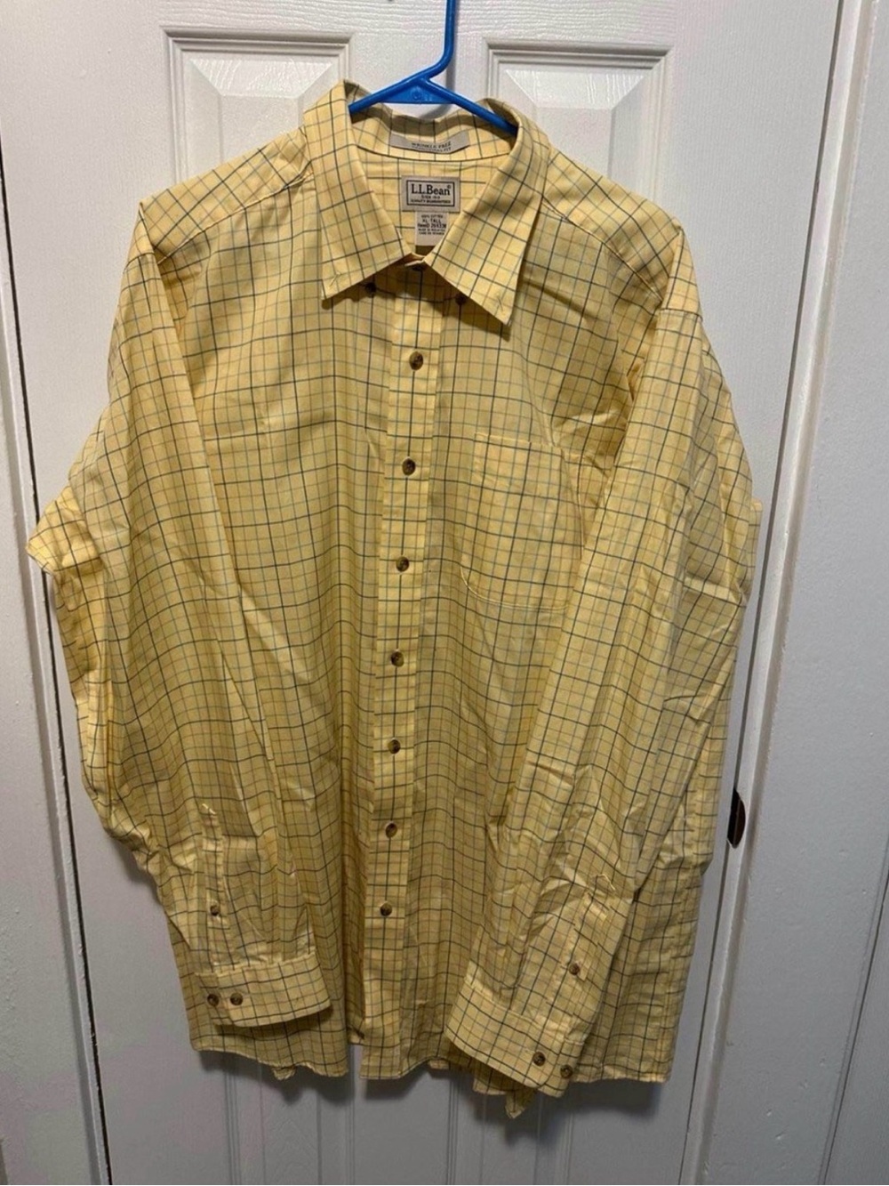 Men’s XL Tall L.L.Bean Yellow Plaid Wrinkle-Free Cotton Button Down Shirt
